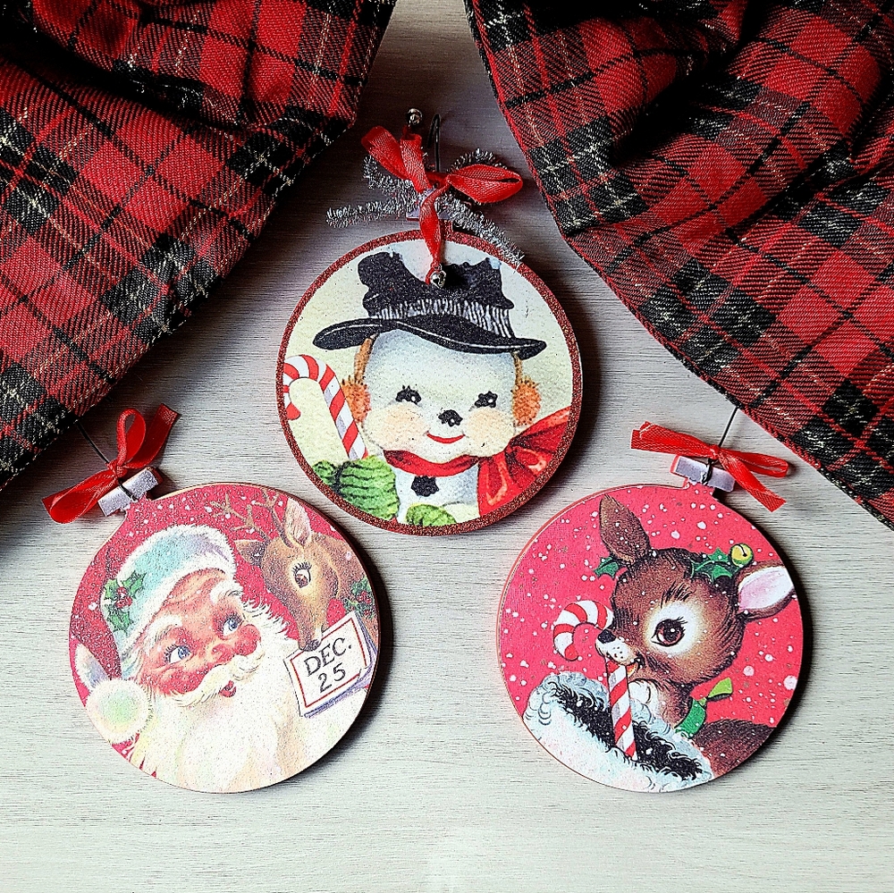 Vintage-style Christmas Tree Ornaments Set of 3 By Kathy